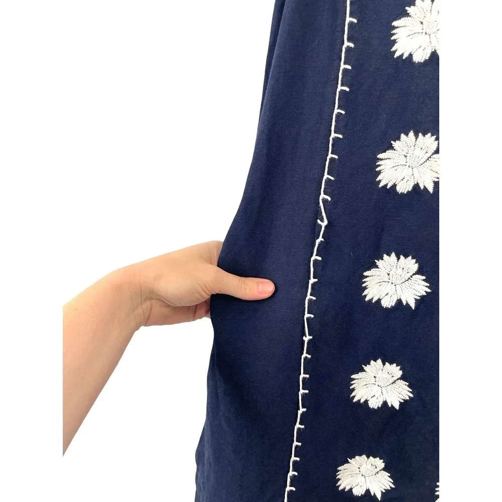 Tory Burch embroidered linen sleeveless mini dress Size XS navy blue